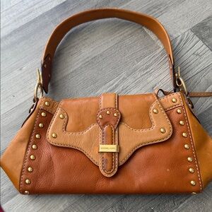 Michael Kors Brown Leather Shoulder Bag with Gold Studs